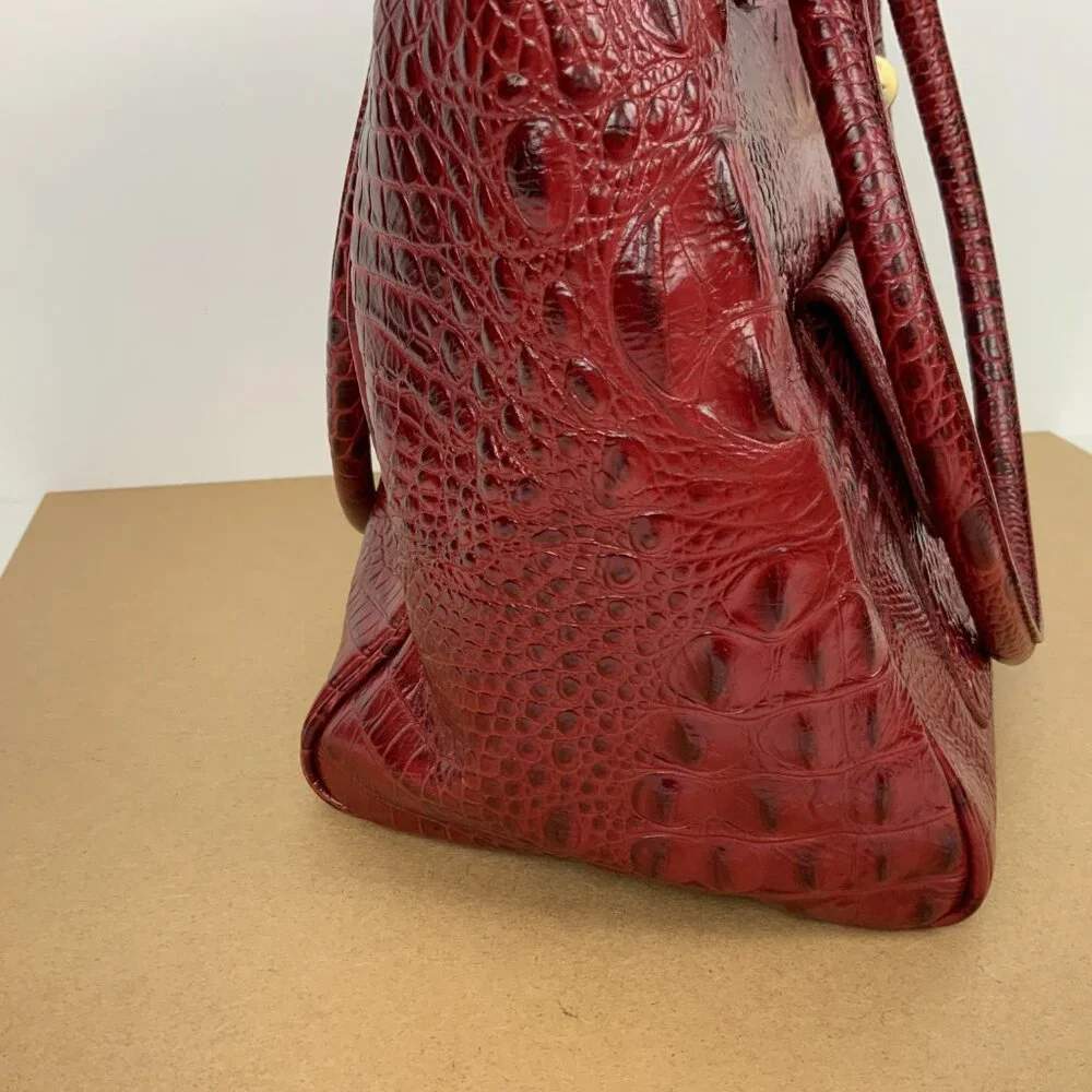 Brahmin Kelsey Crocodile-Embossed Leather Carryall Tote in Cranberry Red - Picture 12 of 16